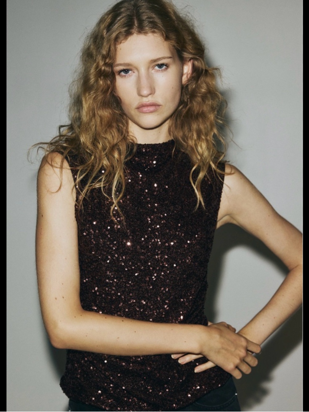 H&M Burgundy Sequin Sleeveless Top